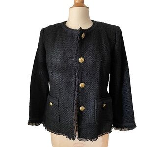 Black Bouclé Blazer with Gold Buttons